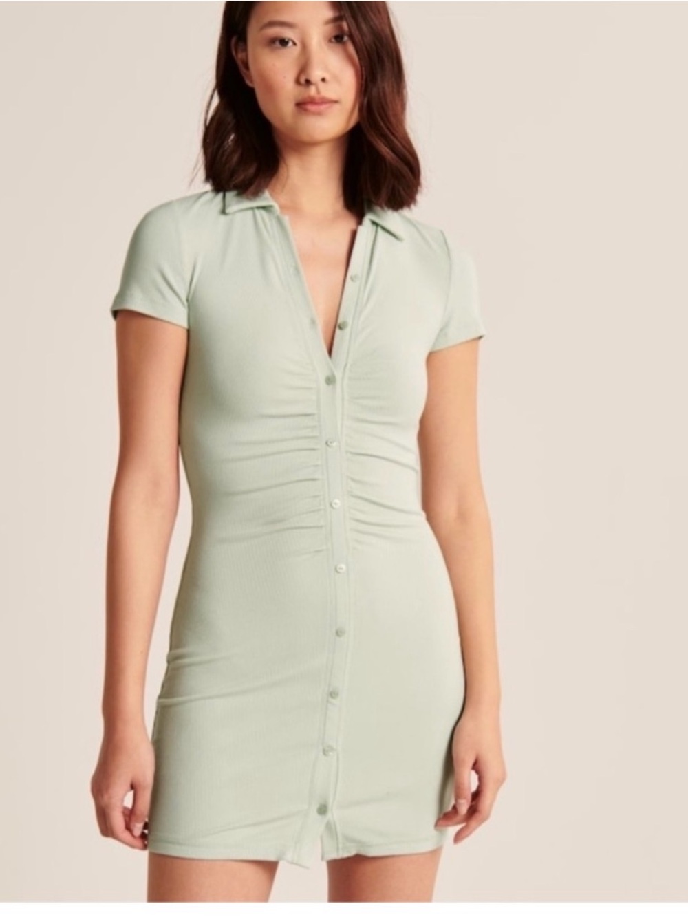 Abercrombie & Fitch Mint Ribbed Button Down Polo Midi Dress